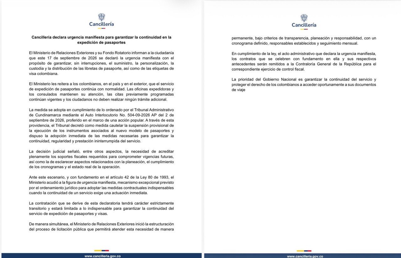 Cancillería declara urgencia manifiesta para evitar la suspensión del trámite 2 cancilleria pasaportes