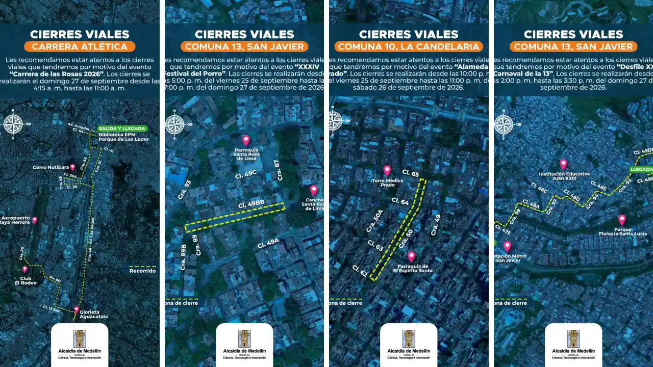 ¡Pilas! Este finde cierran vías clave por conciertos y eventos deportivos en Medellín 2 ¡Pilas! Este finde cierran vías clave por conciertos y eventos deportivos en Medellín04:37 PM
