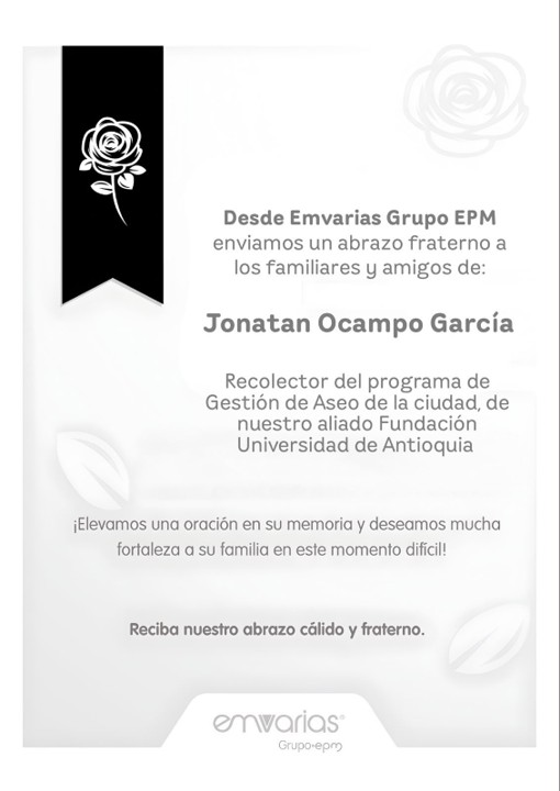 Emvarias lamenta profundamente el trágico fallecimiento del operario Jonatan Ocampo, en accidente de San Cristóbal 2 emvarias muerte comunica