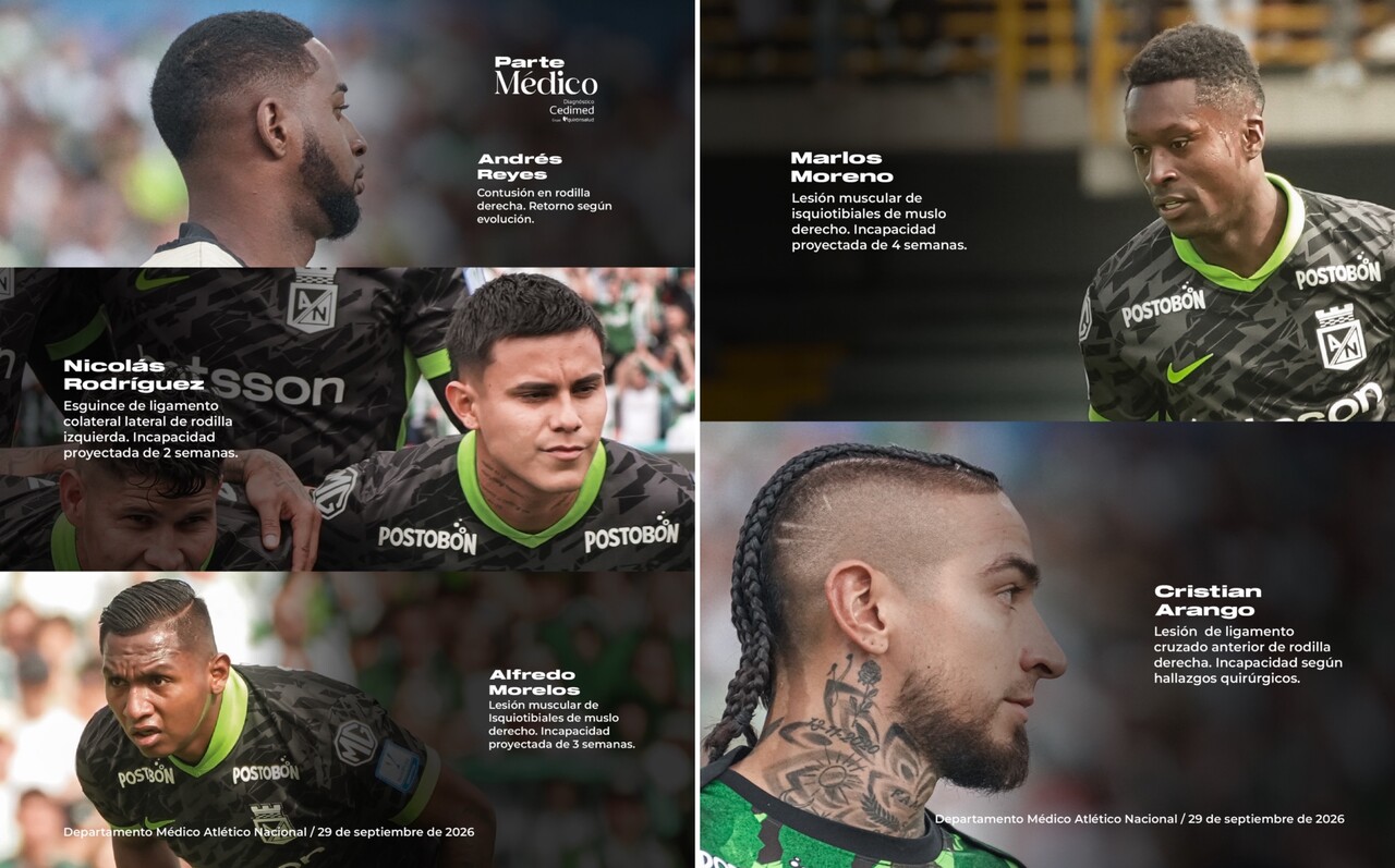 Más de medio equipo son las bajas confirmadas en Atlético Nacional para el duelo ante Junior 2 nacional lesionados
