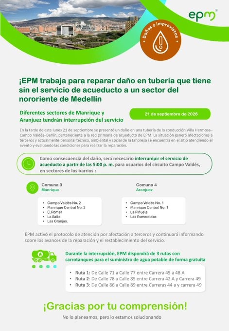 ¡No han podido recoger agua! Rotura de tubo deja sin agua a varios barrios a horas de iniciar el racionamiento 2 tubo epm