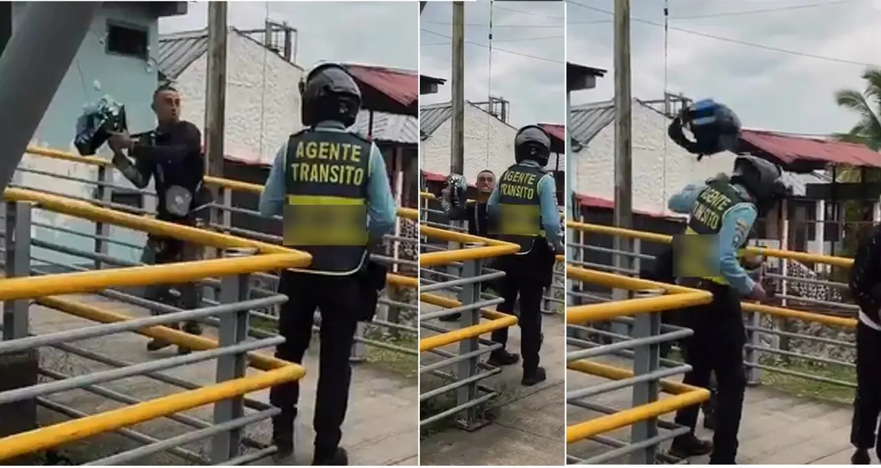 A «casco limpio»: motociclista agredió a agente de tránsito durante operativo en puentes peatonales y en video quedó 1 villavicencio agresion