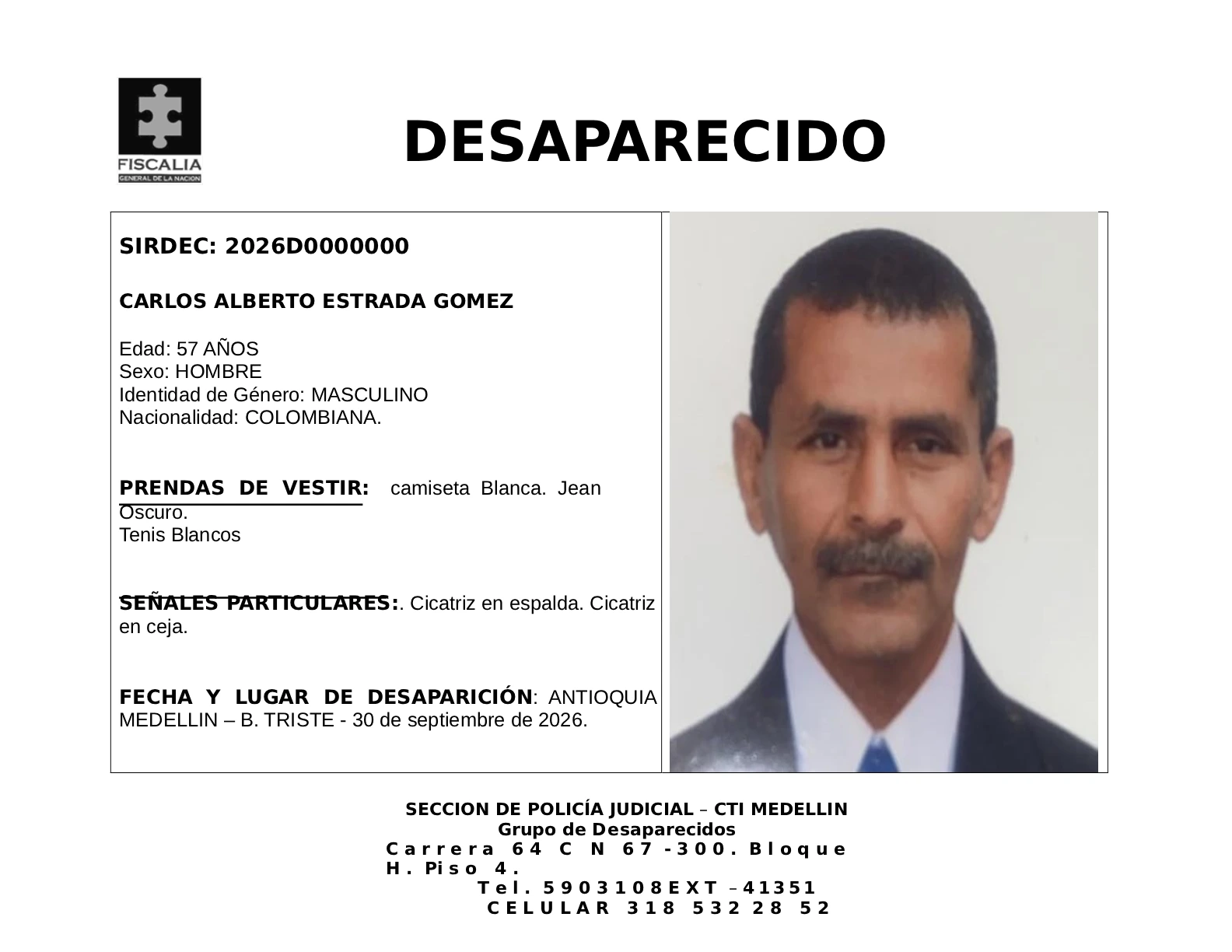Carlos Alberto Estrada desapareció en Medellín 2 1 BOLETIN CARLOS ALBERTO ESTRADA GOMEZ