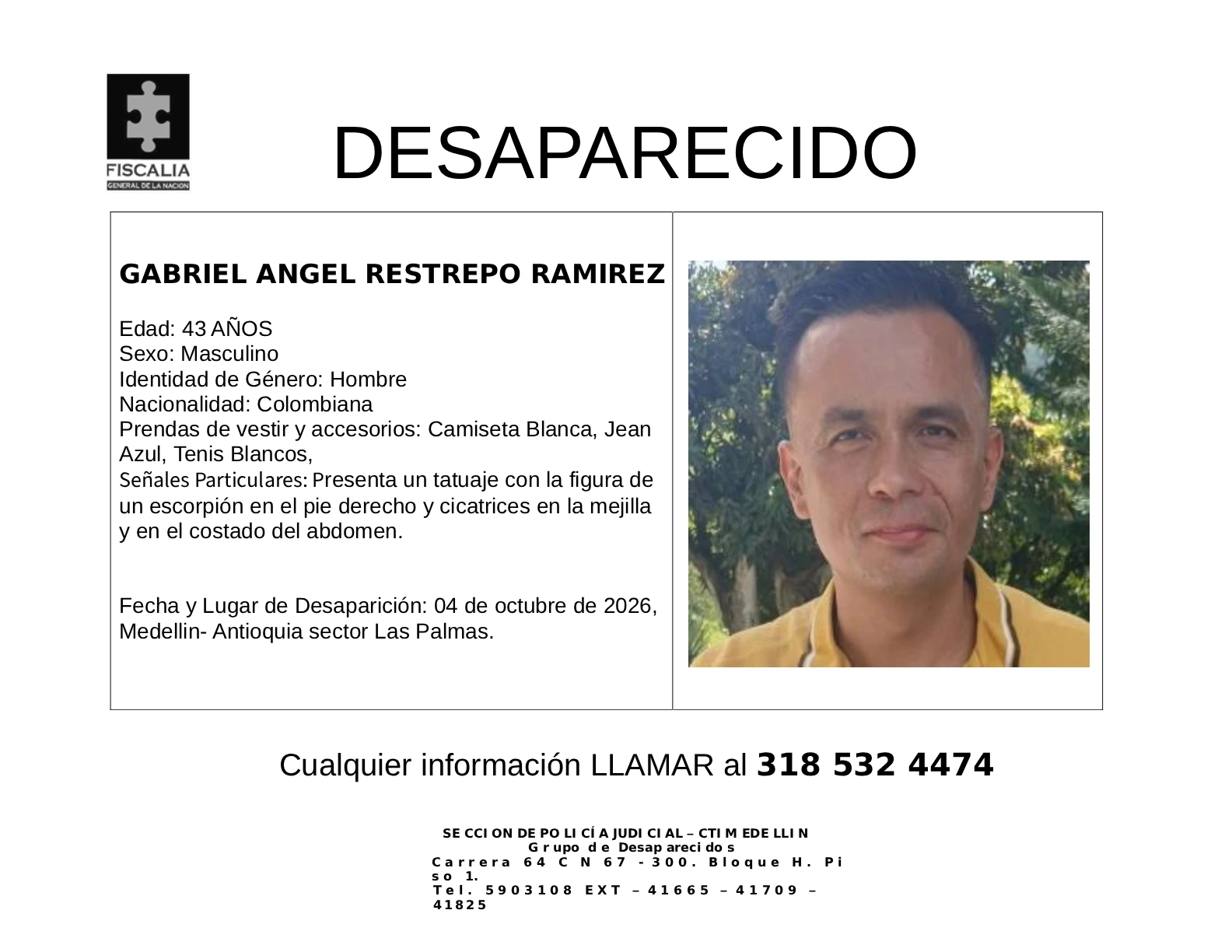 Gabriel Ángel Restrepo desapareció en Medellín 2 1 BOLETIN GABRIEL ANGEL RESTREPO RAMIREZ