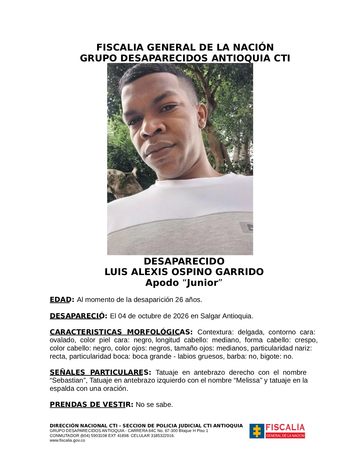 Luis Alexis Ospino desapareció en el municipio de Salgar 2 Luis Alexis Ospino desapareció en el municipio de Salgar