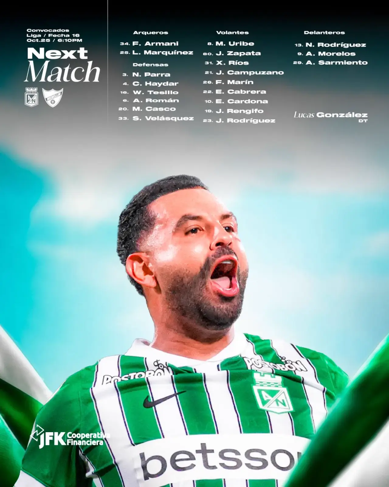 ¡Vuelve Morelos! Los 20 convocados de Atlético Nacional para el clásico contra el DIM 2 Lista de convocados de Atlético Nacional para el clásico paisa