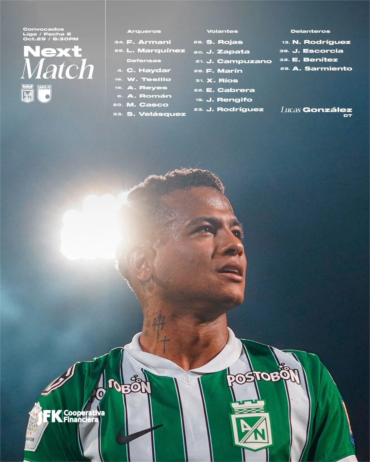 ¡Con James y sin Cardona! Los 20 convocados de Nacional para recibir a Santa Fe 2 Convocados de Atlético Nacional para recibir a Santa Fe el 29 de octubre de 2026