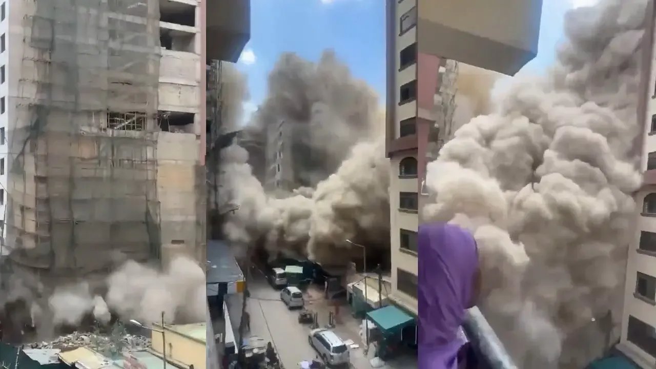 Derrumbe de edificio de 18 pisos en construcción en Nairobi deja temor por personas atrapadas 1 Momento del derrumbe de un edificio en construcción en Nairobi, Kenia