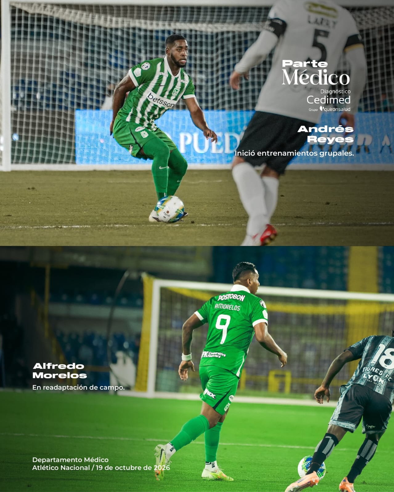 Reyes y Morelos aún no regresan: así está el parte médico de Atlético Nacional en la fecha 15 2 Parte médico de Atlético Nacional: Andrés Reyes y Alfredo Morelos