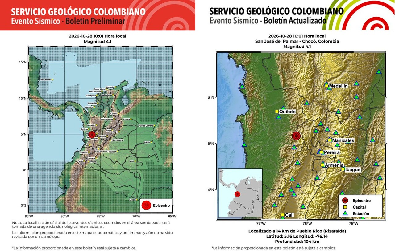 ¿Le llegó la alerta? Fuerte sismo sacudió la mañana de este miércoles 2 Boletines del SGC muestran la localización del sismo de magnitud 4.1 en San José del Palmar, Chocó.