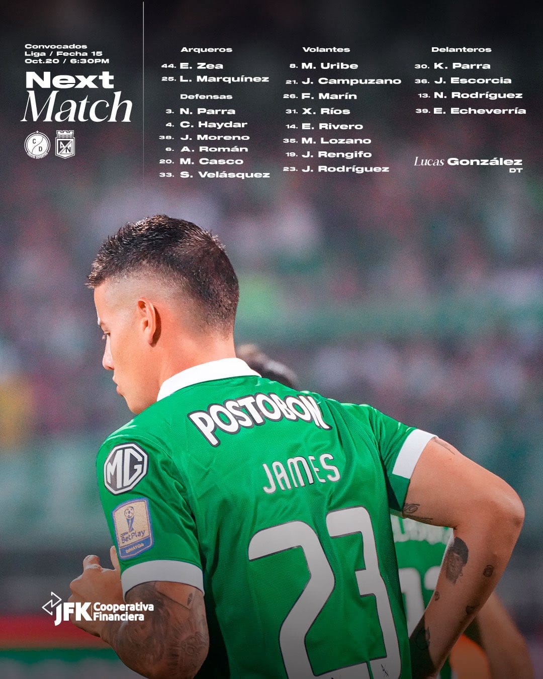 Sin Armani pero con James Rodríguez: los convocados de Atlético Nacional para visitar al Cúcuta 2 Convocados de Atlético Nacional para visitar al Cúcuta, con James Rodríguez en la lista