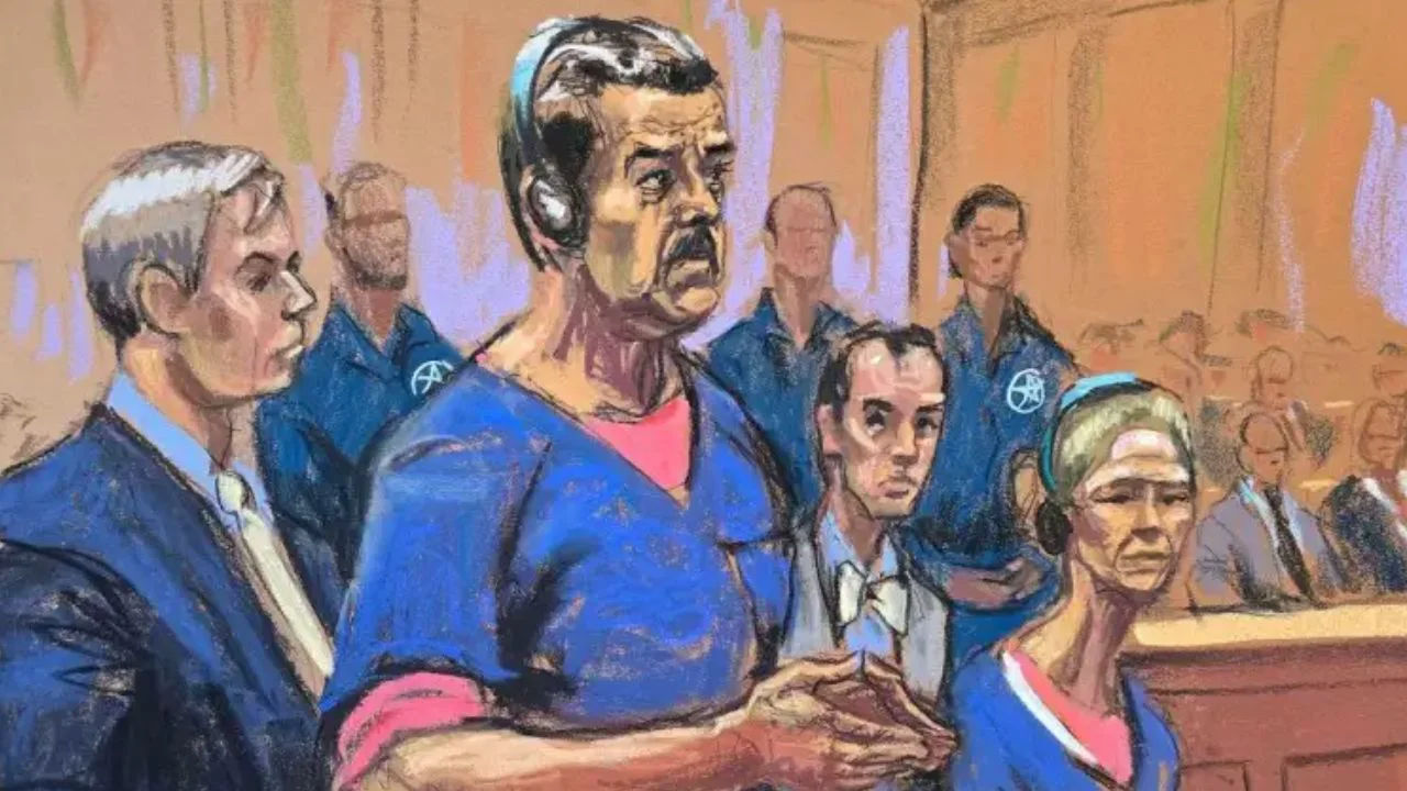 Dibujo de una audiencia del caso contra Nicolás Maduro en una corte de Nueva York