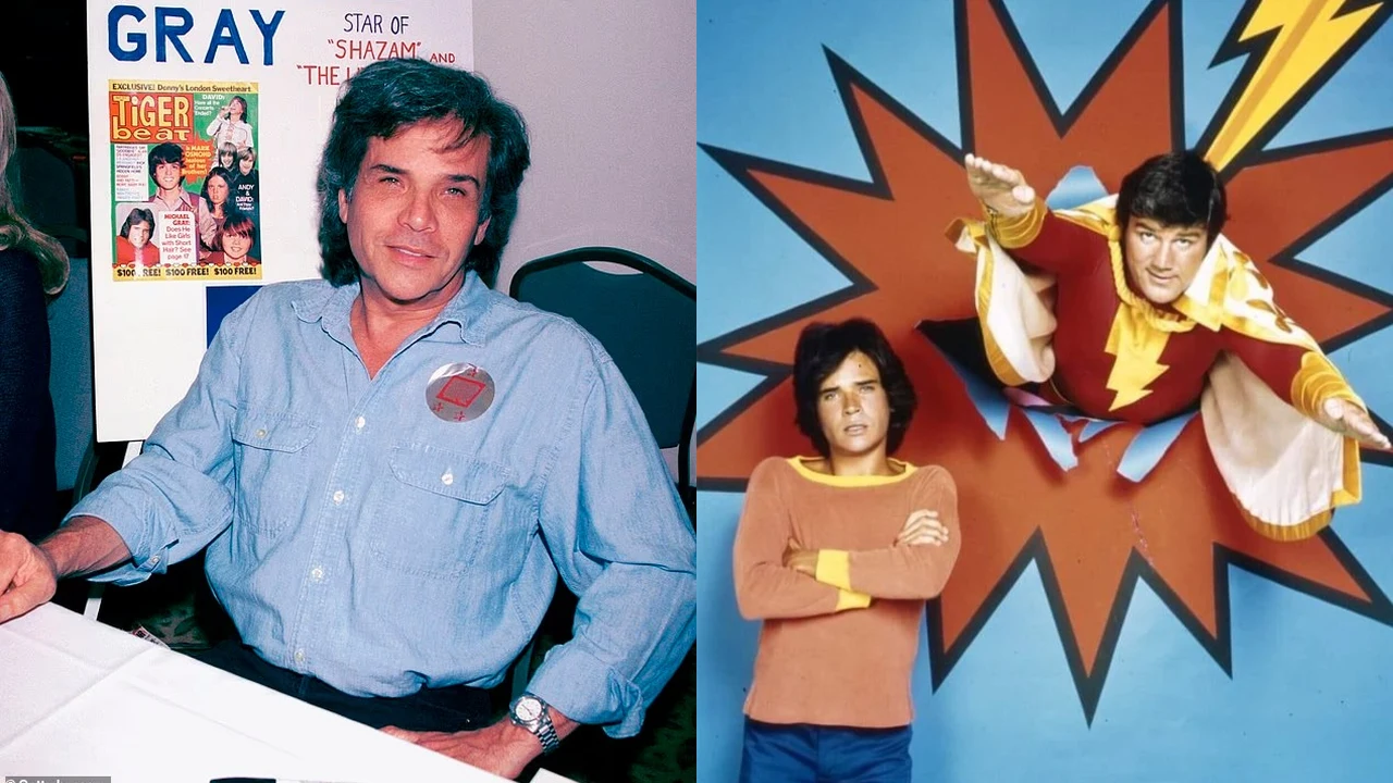 Michael Gray, el actor de la serie Shazam!, en una imagen reciente y en su época como Billy Batson