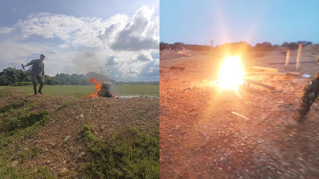 Operativo contra la minería ilegal en Cáceres: montaje de dos fotos del Ejército