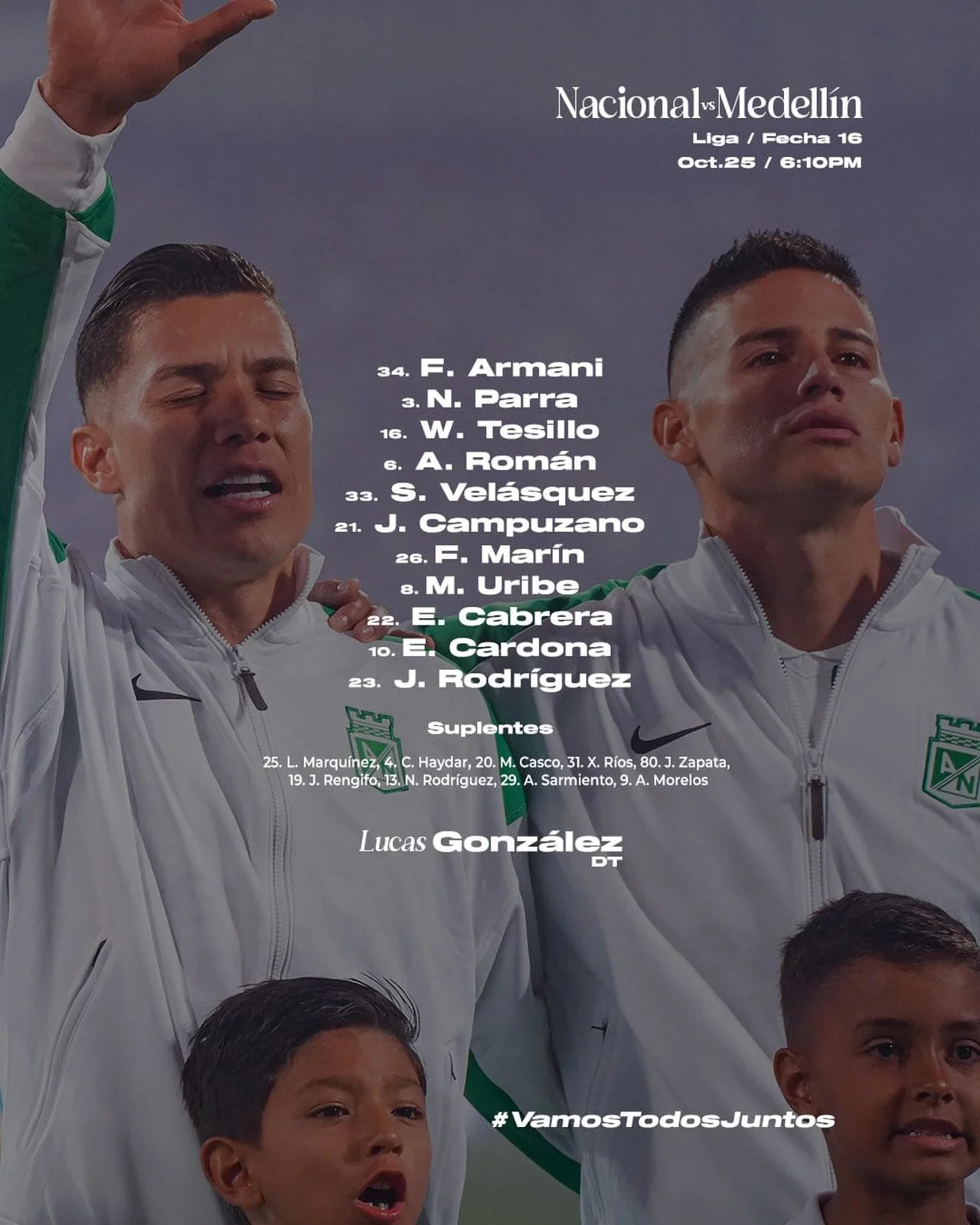 James Rodríguez y Edwin Cardona van de titulares: esta es la nómina de Nacional para el clásico paisa 2 Nómina titular de Atlético Nacional para el clásico paisa ante el DIM