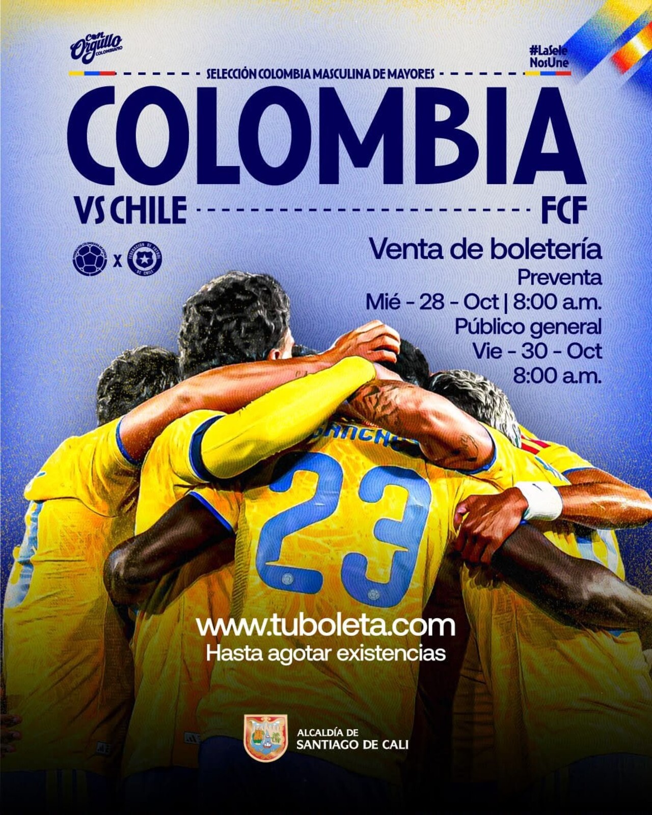 ¡Cali se alista! Fechas y precios de la boletería para el amistoso Colombia vs. Chile en el Pascual 3 Afiche de la venta de boletería para Colombia vs. Chile en el Pascual Guerrero