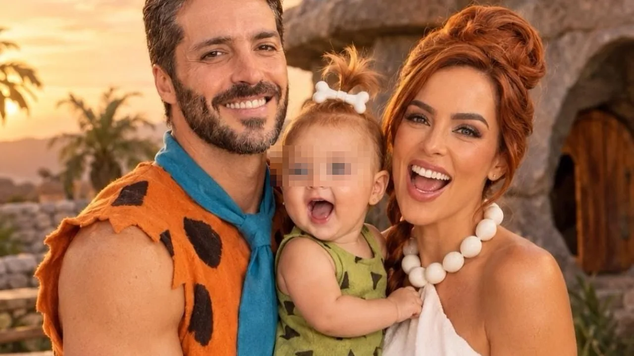 Sara Corrales celebró el primer Halloween de su hija Mila con disfraces de Los Picapiedra