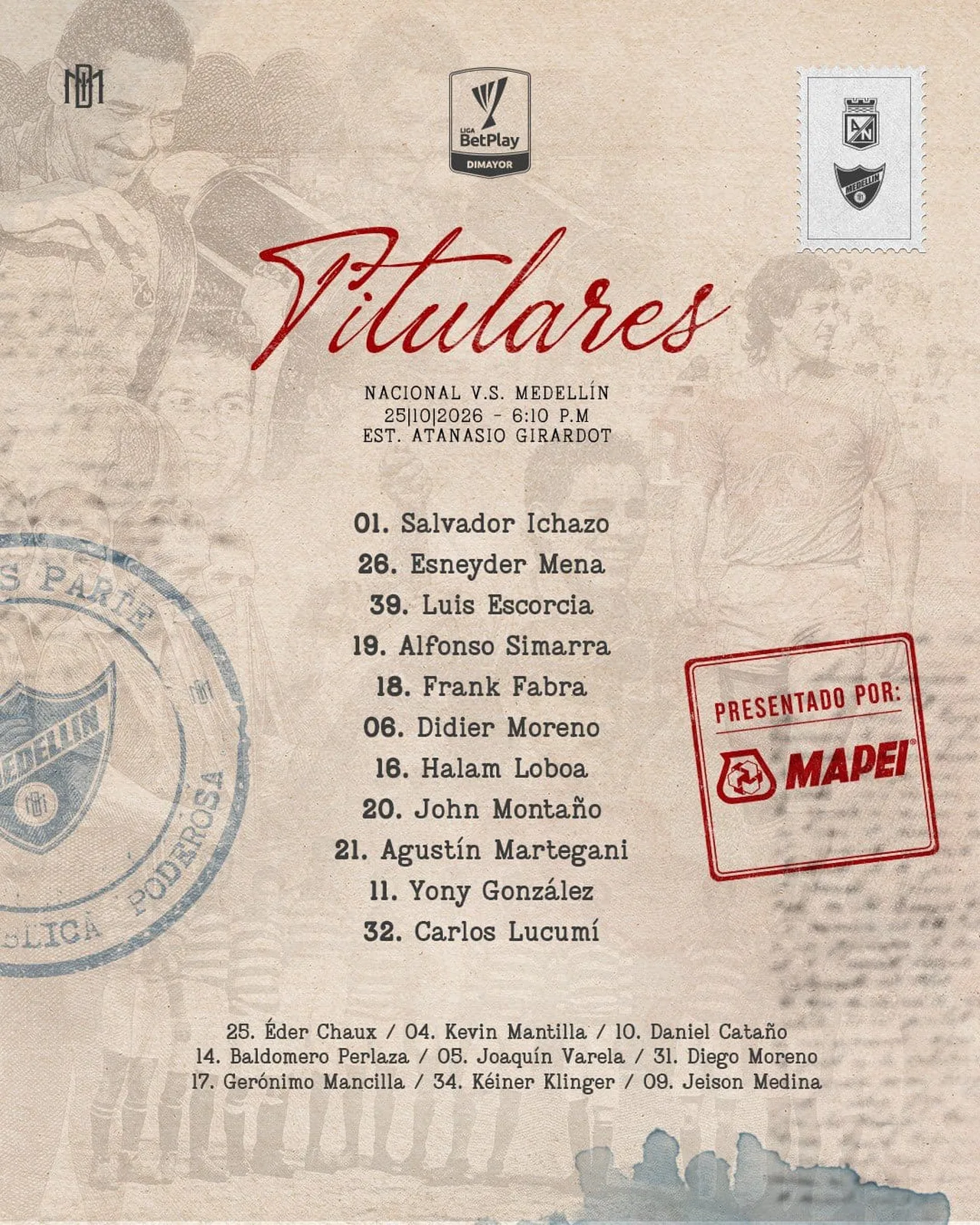 El DIM de Perea sale con Simarra y Mena de titulares en el clásico paisa ante Nacional 2 El DIM de Perea sale con Simarra y Mena de titulares en el clásico paisa ante Nacional