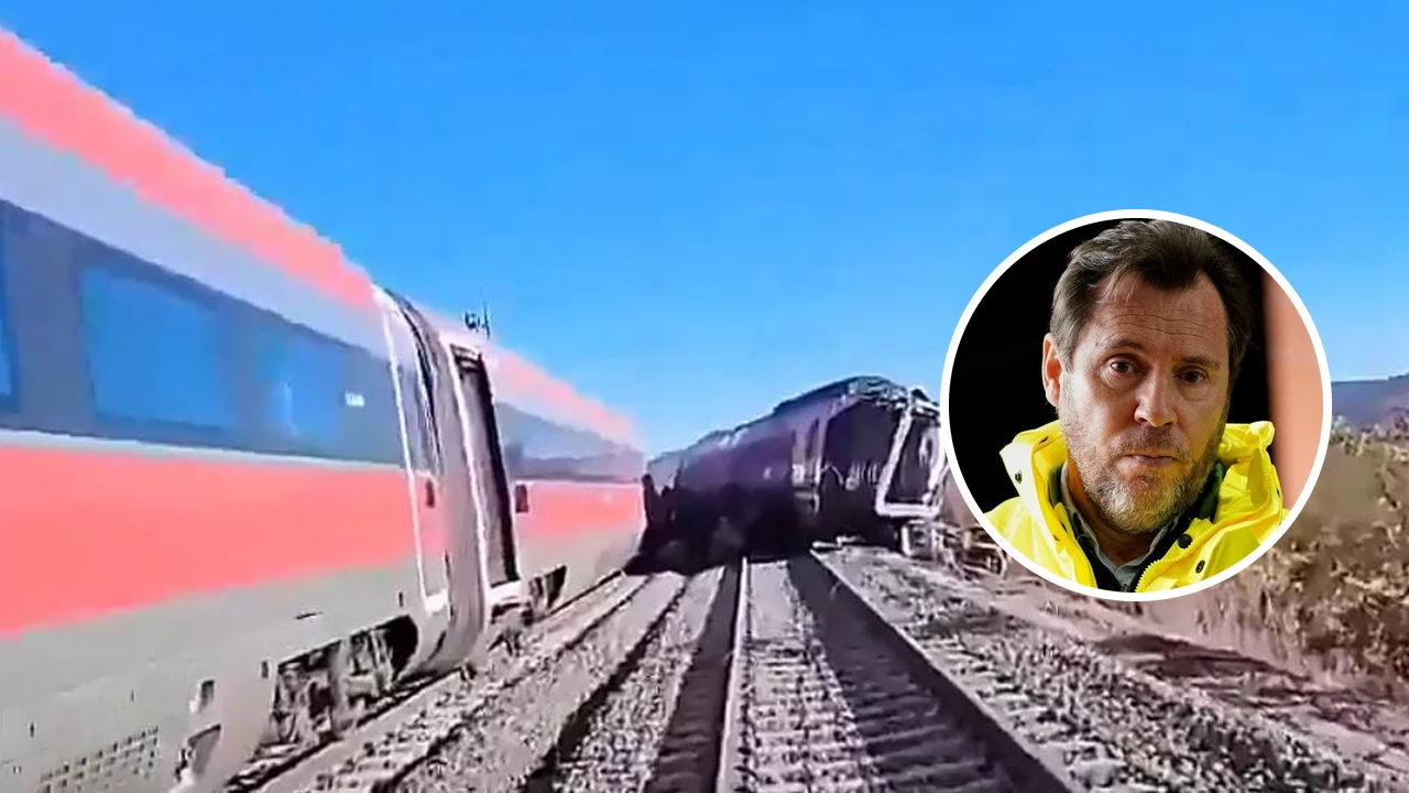 Ministro español: el AVE fue autorizado a seguir pese a una señal roja antes de chocar con el Iryo en Urda 2 Montaje con trenes accidentados en Urda y retrato del ministro Óscar Puente