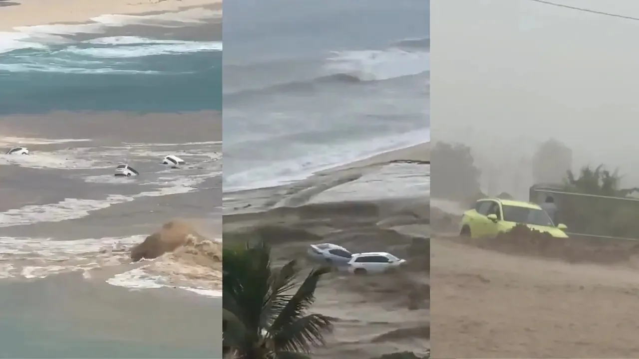 ¡En video! Carros arrastrados y calles anegadas por intensa lluvia de más de 100 mm en San José del Cabo 1 Carros arrastrados por la corriente en San José del Cabo, Baja California Sur