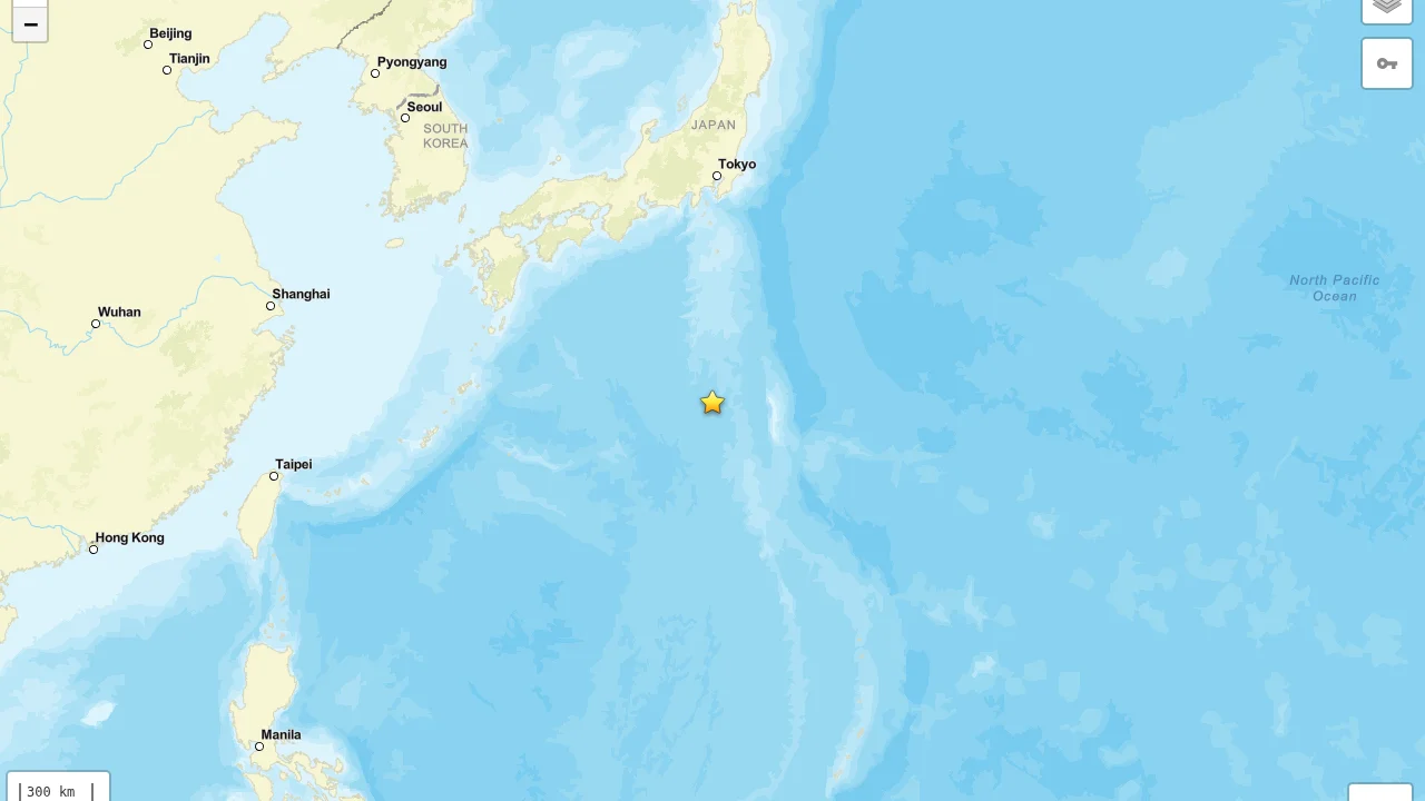 Mapa del epicentro del terremoto en las islas Ogasawara, Japón
