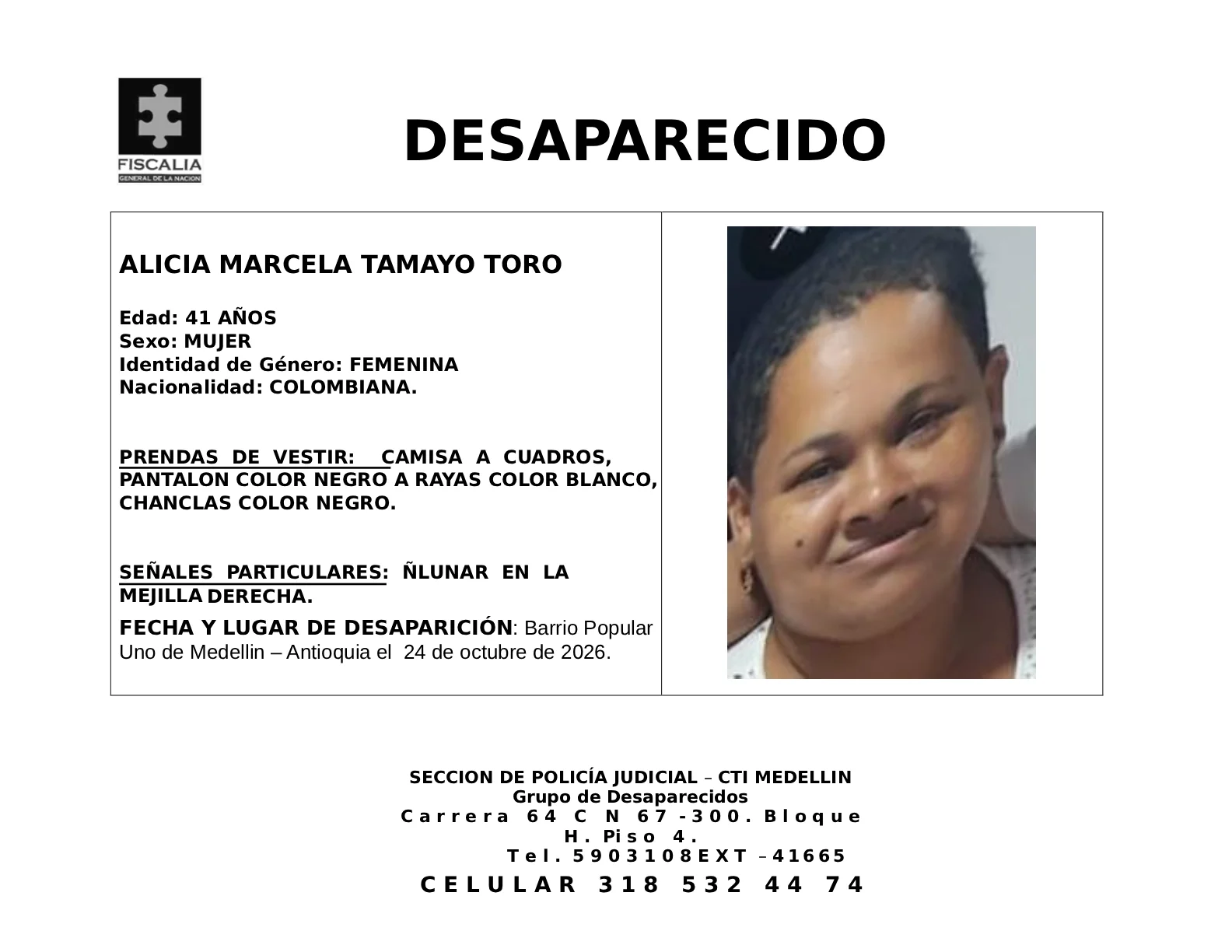 Alicia Marcela Tamayo desapareció en Medellín 2 Alicia Marcela Tamayo desapareció en Medellín