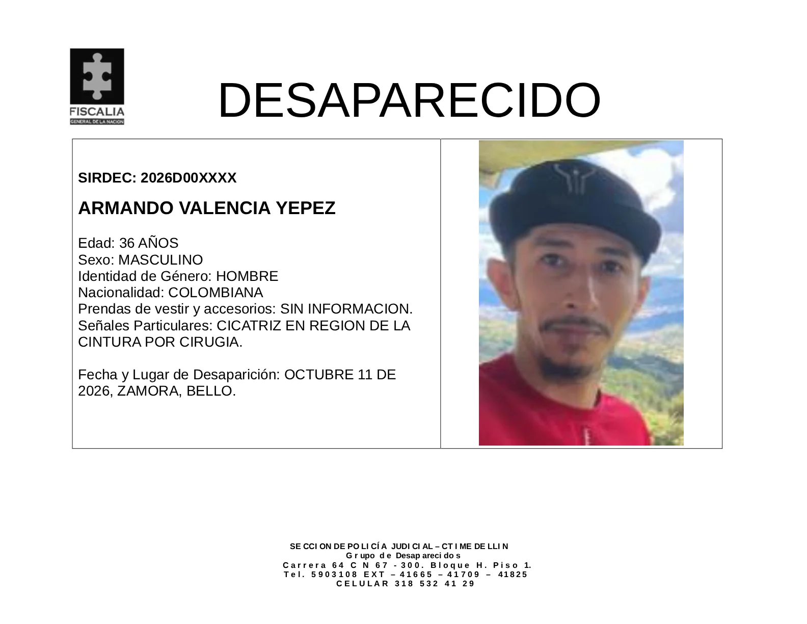 Armando Valencia desapareció en Bello 2 Armando Valencia desapareció en Bello