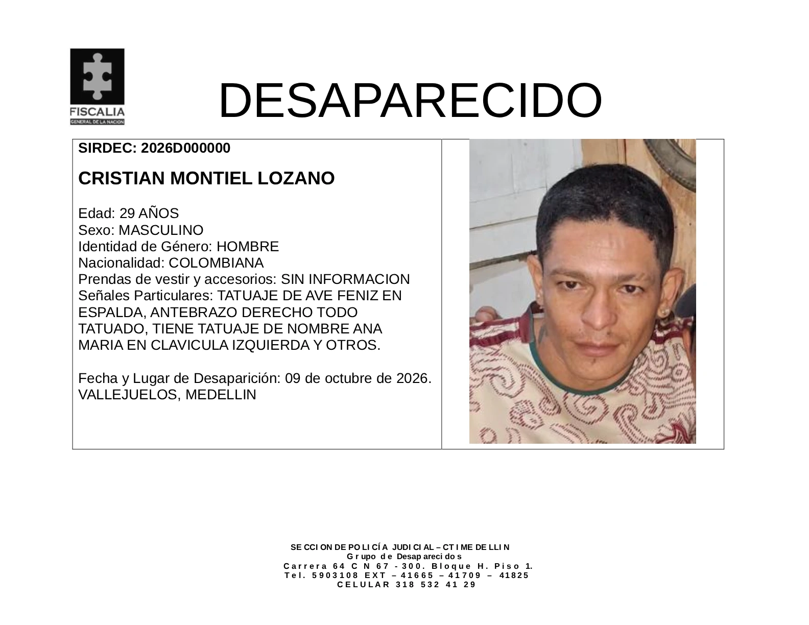 Cristian Montiel Lozano desapareció en Medellín 2 Cristian Montiel Lozano desapareció en Medellín