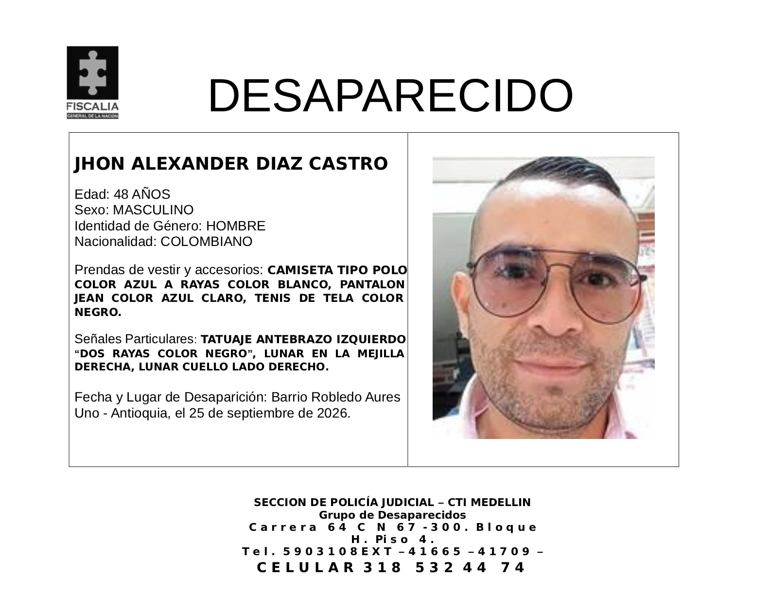 Jhon Alexander Díaz desapareció en Medellín