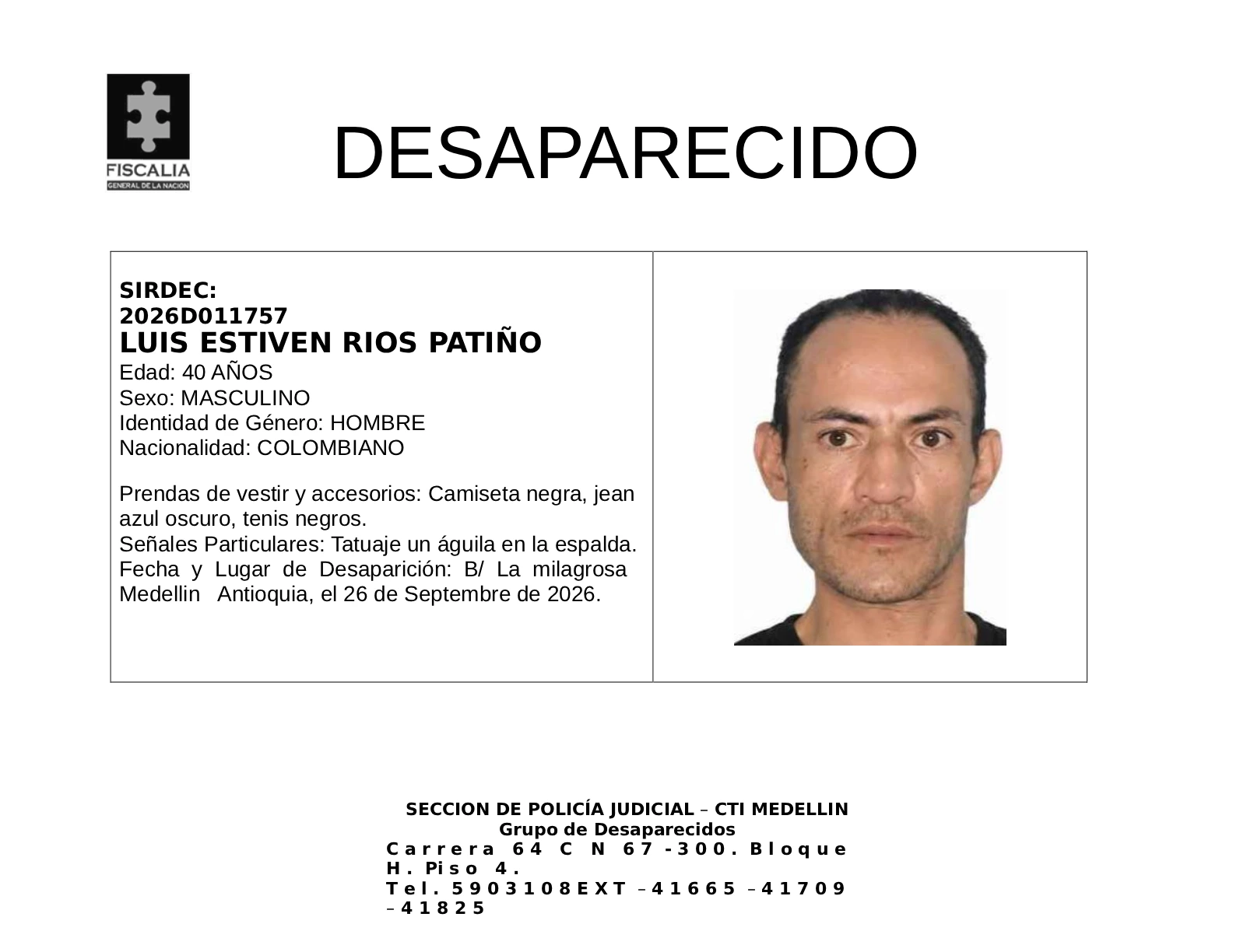 Luis Estiven Ríos desapareció en Medellín 2 2 BOLETIN LUIS ESTIVEN RIOS PATINO