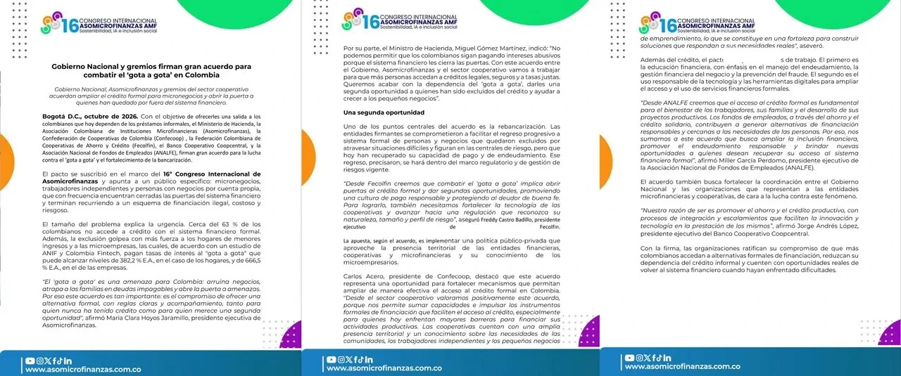 Gobierno y gremios firman acuerdo contra el 'gota a gota': más crédito formal y segunda oportunidad 3 Gobierno y gremios firman acuerdo contra el 'gota a gota': más crédito formal y segunda oportunidad