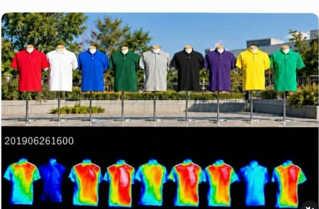 ¿Negro o blanco? Así influye el color de la camiseta en el calor que sentirá bajo el sol 2 Nueve camisetas de distintos colores bajo el sol y su comparación con cámara térmica
