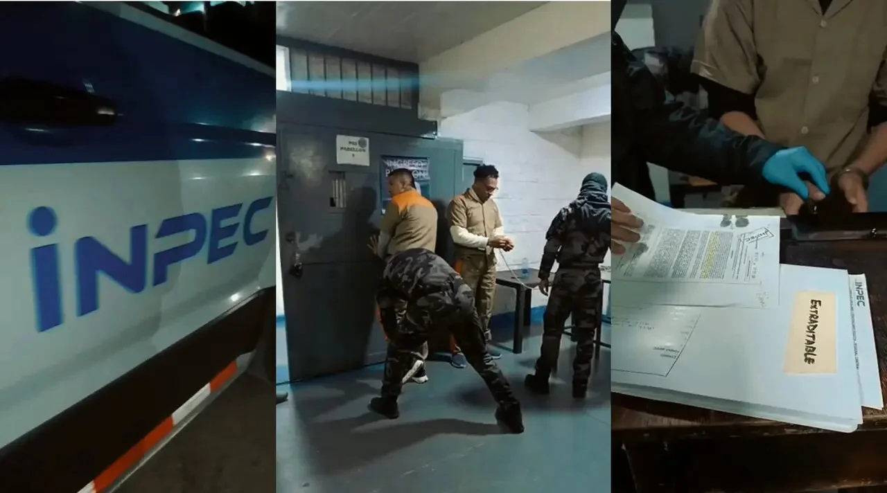 Nueve extraditables salieron de La Picota rumbo al hangar de la DEA: "aquí no hay tregua" 1 Nueve extraditables esposados y custodiados por el INPEC durante su traslado