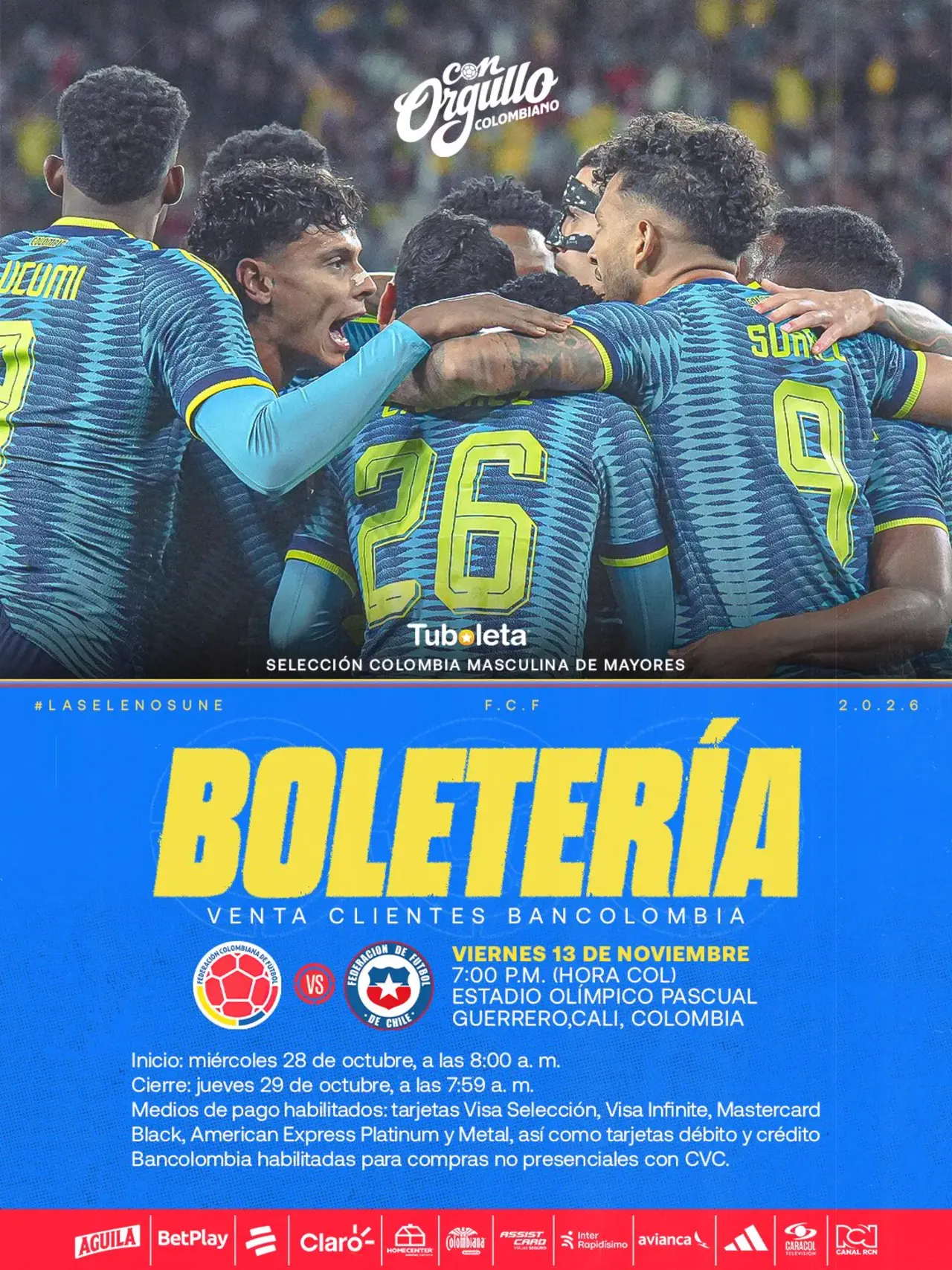 ¡Cali se alista! Fechas y precios de la boletería para el amistoso Colombia vs. Chile en el Pascual 2 Boletería oficial Colombia vs. Chile en Cali