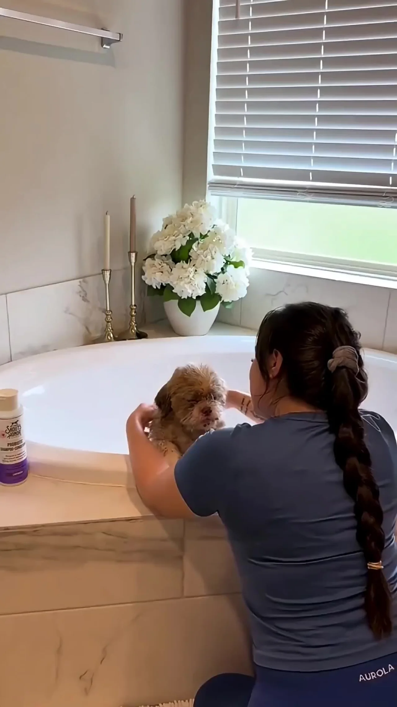 Lo abandonaron hasta con su camita... y alguien le cambió su suerte 2 Perrito rescatado recibiendo un baño en una tina
