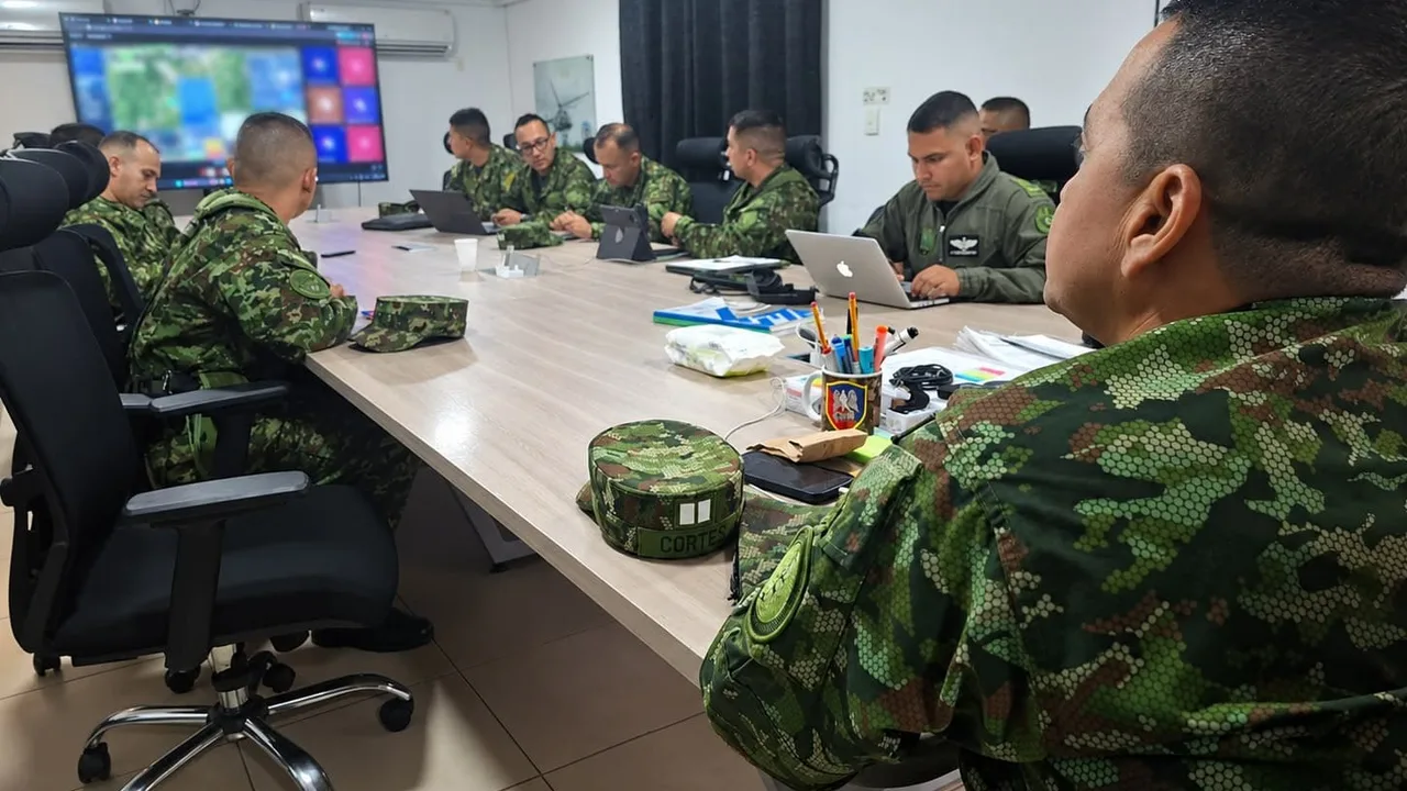 ¡Misión cumplida! Rescatan a los 13 soldados que quedaron en el páramo donde cayó el Black Hawk en Cauca 2 Uniformados del Ejército reunidos en la sala de comando durante la operación de rescate en Inzá, Cauca