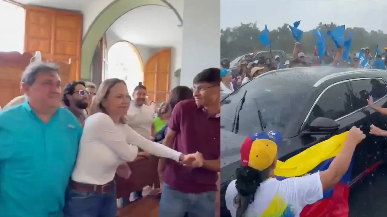 Abrazos en una iglesia de Lara y calles llenas en Yaracuy: así fue el regreso de María Corina Machado 1 María Corina Machado saluda a simpatizantes dentro de una iglesia en Lara y es recibida por una multitud con banderas en Yaracuy