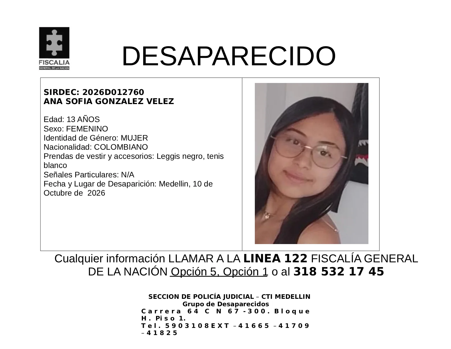 La menor Ana Sofía González desapareció en Medellín 2 La menor Ana Sofía González desapareció en Medellín