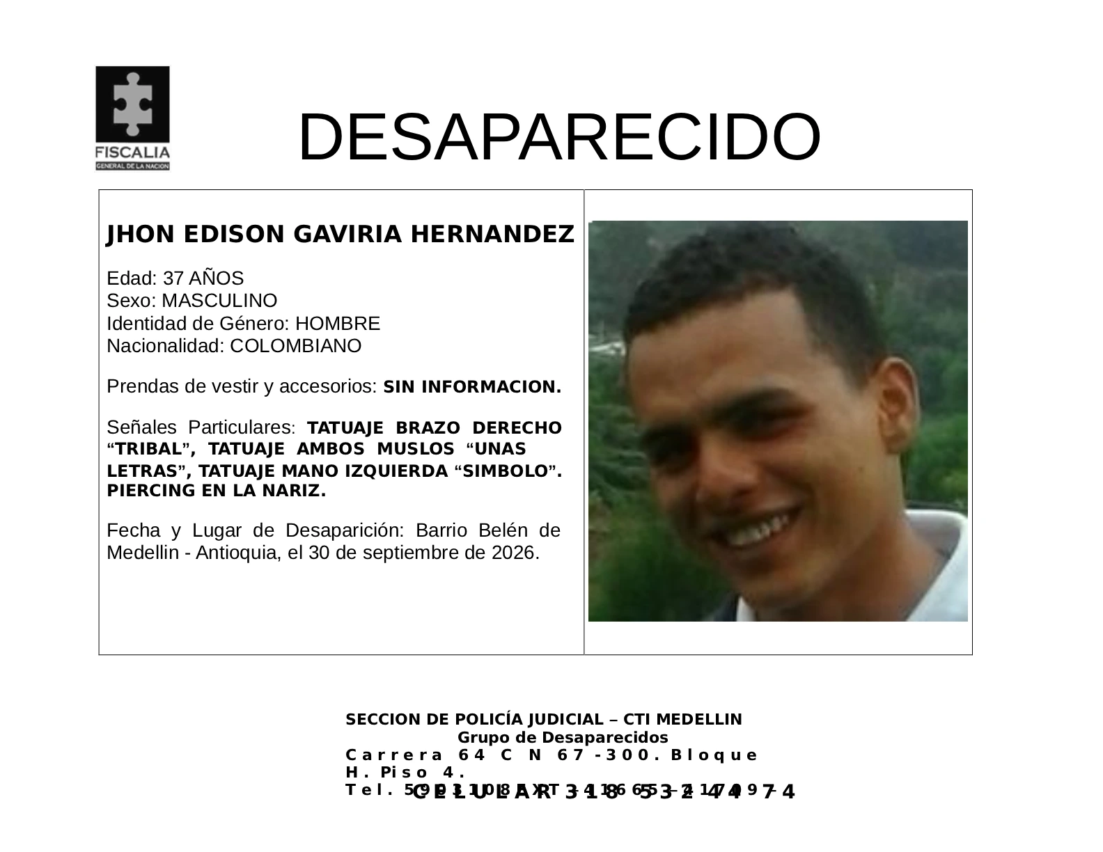 Jhon Edison Gaviria desapareció en Medellín