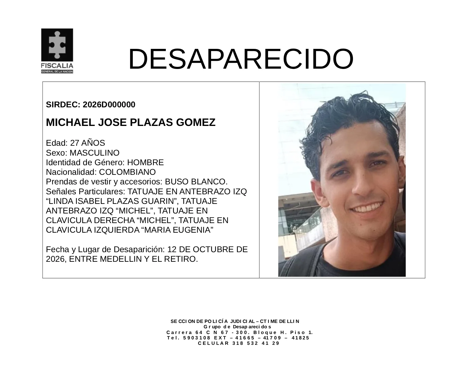 Michael José Plazas desapareció entre Medellín y El Retiro 2 Michael José Plazas desapareció entre Medellín y El Retiro