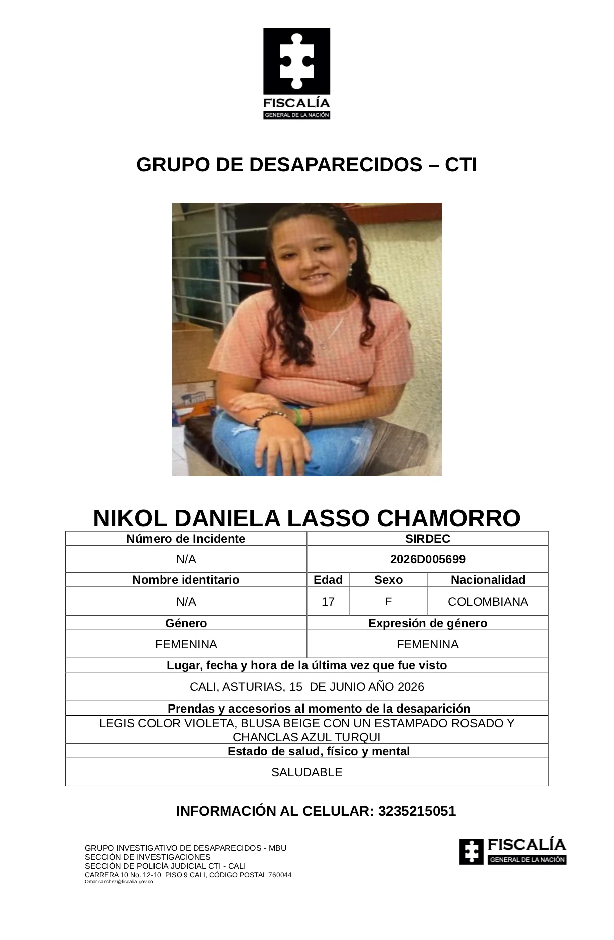 La menor Nikol Lasso Daniela Lasso desapareció en Cali 2 La menor Nikol Lasso Daniela Lasso desapareció en Cali