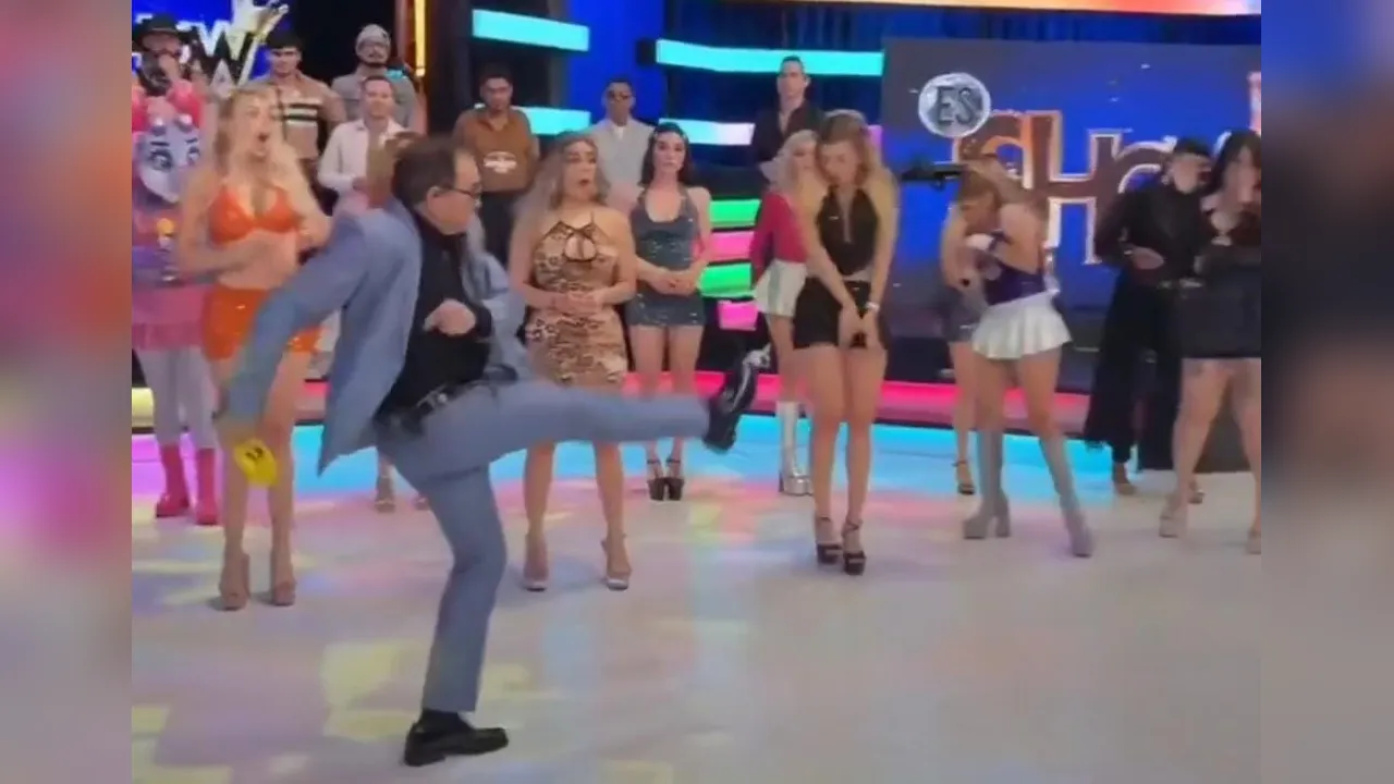 Presentador pateó un dron en vivo y «casi la mata»: el golpe terminó en el rostro de una modelo