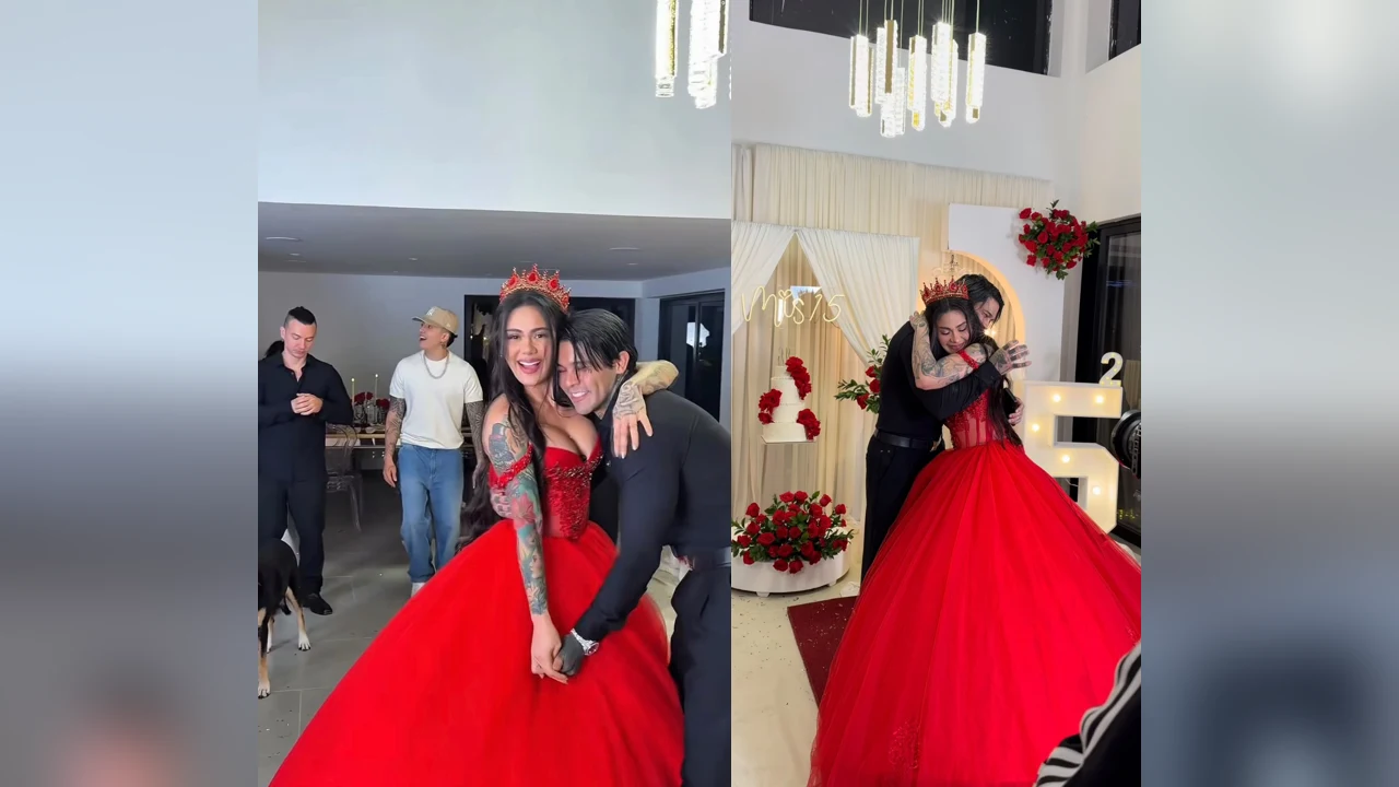 Cintia Cossio se vistió de quinceañera a sus 29 años y Andy Rivera le llevó serenata