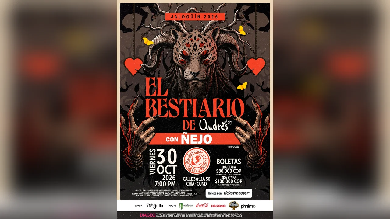 Halloween en Bogotá: Six Sex, Jalogüín y Awooween encienden el último fin de semana de octubre 4 Afiche de Jalogüín 2026 con Ñejo en Andrés Carne de Res Chía