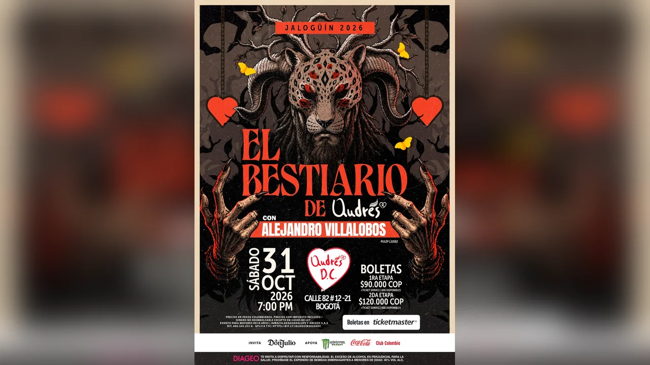 Halloween en Bogotá: Six Sex, Jalogüín y Awooween encienden el último fin de semana de octubre 5 Afiche de Jalogüín 2026 con Alejandro Villalobos en Andrés D.C.
