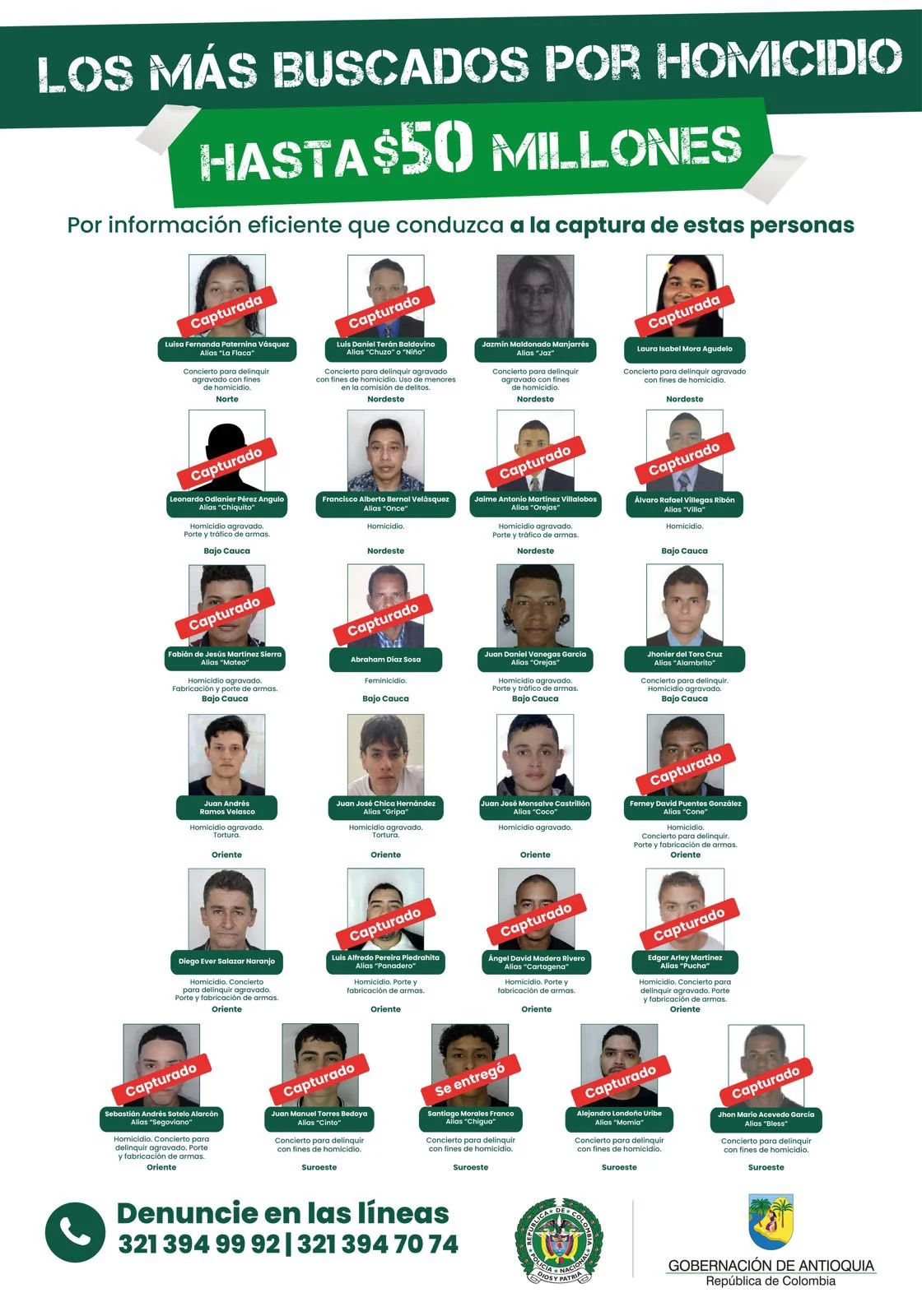 ¡Cayó alias La Flaca! Capturan en Santa Rosa de Osos a integrante del cartel de los más buscados 4 Cartel de los más buscados por homicidio en Antioquia, con alias La Flaca marcada como capturada
