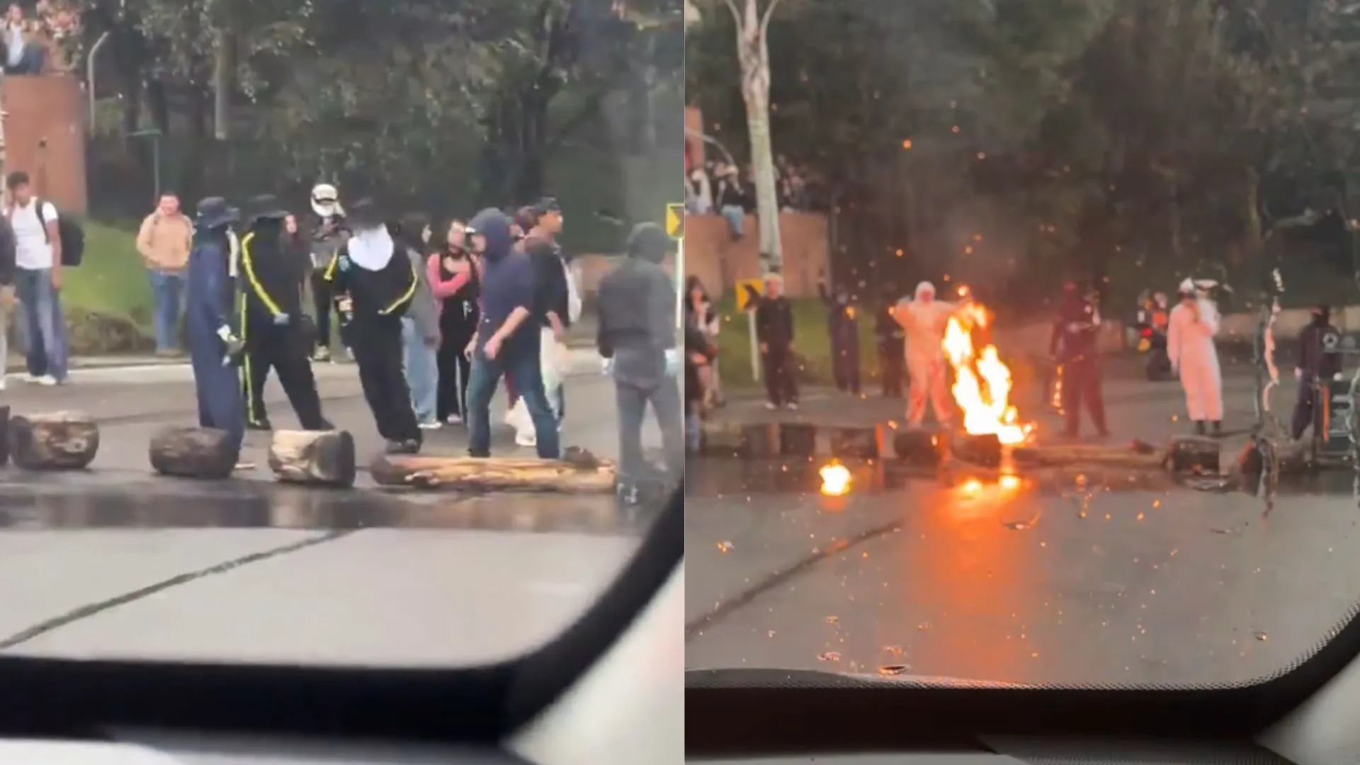 ¡Tensión en Bogotá! Encapuchados bloquearon la avenida Circunvalar y desataron disturbios