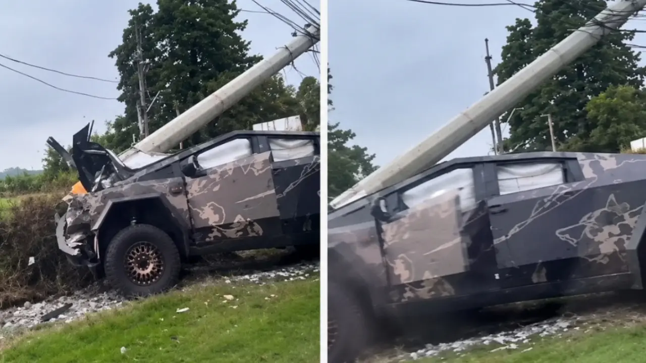 ¡Tremendo choque en Llanogrande! Tesla Cybertruck terminó estrellada contra un poste en Rionegro