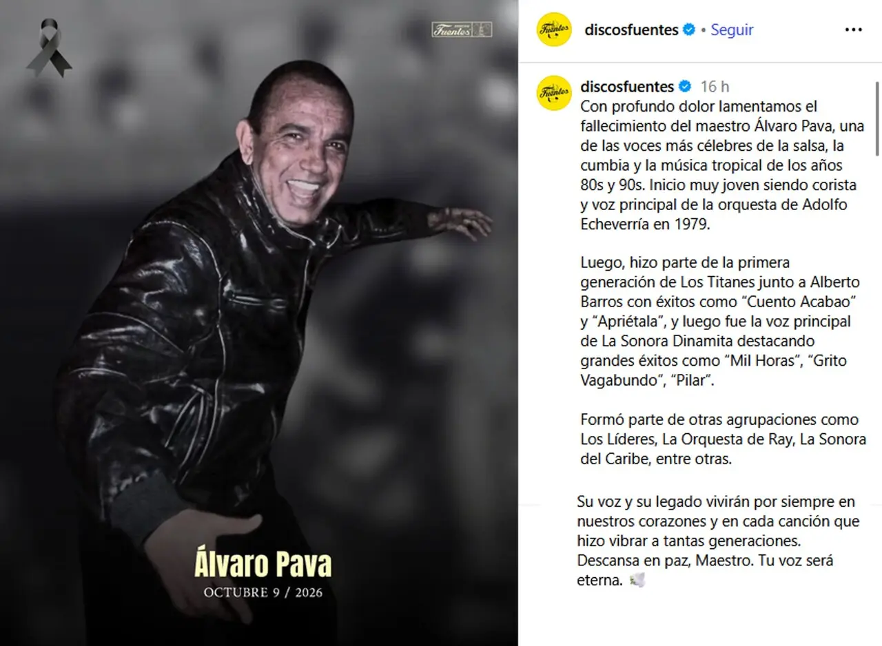 Luto en la música tropical: Fallece el maestro Álvaro Pava, legendaria voz de La Sonora Dinamita y Los Titanes 2 alvaro pava fuentes