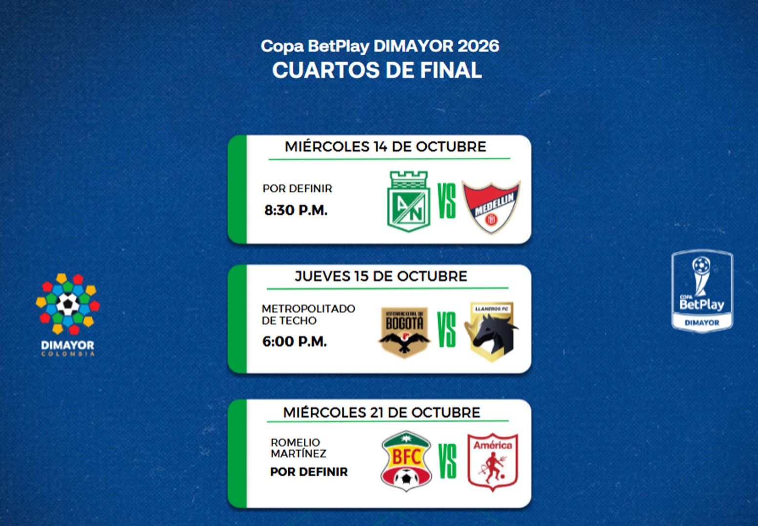 Definida la programación para los Cuartos de Final de la Copa BetPlay 2026: Clásico paisa «sin estadio» 4 cuartos copa